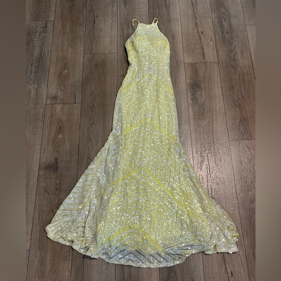 Jovani Dresses & Skirts - Jovani Size 4 Yellow Sequin Mermaid Gown With Corset Open Back Prom Evening